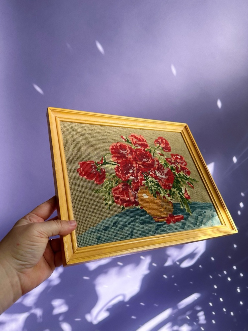 Beautiful Vintage Rose Floral Framed Needlepoint Cross Stitch - Picture 2 of 5